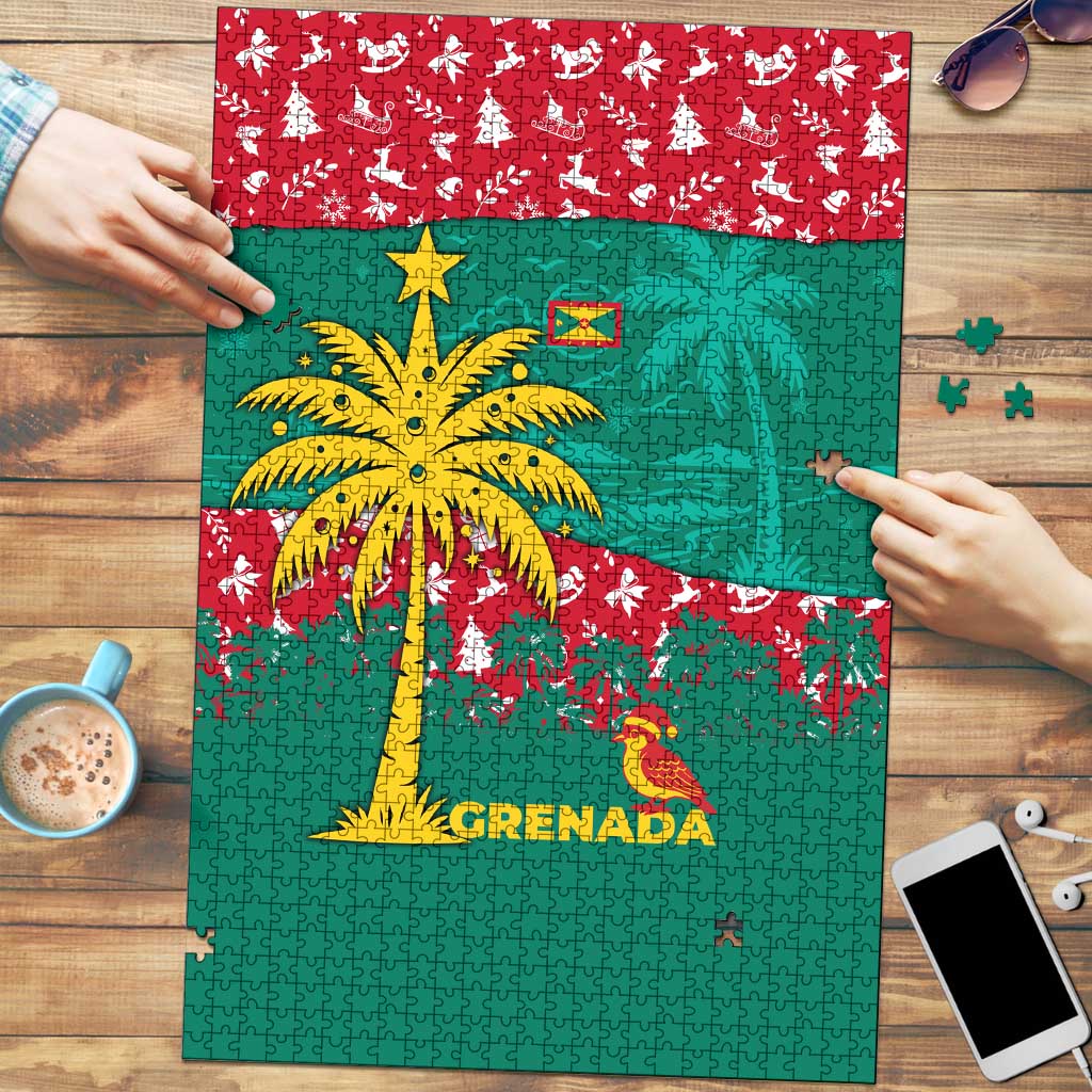 Grenada Christmas Puzzle with Palm Tree Bird and Tropical Holiday Pattern Design - Wonder Print Shop