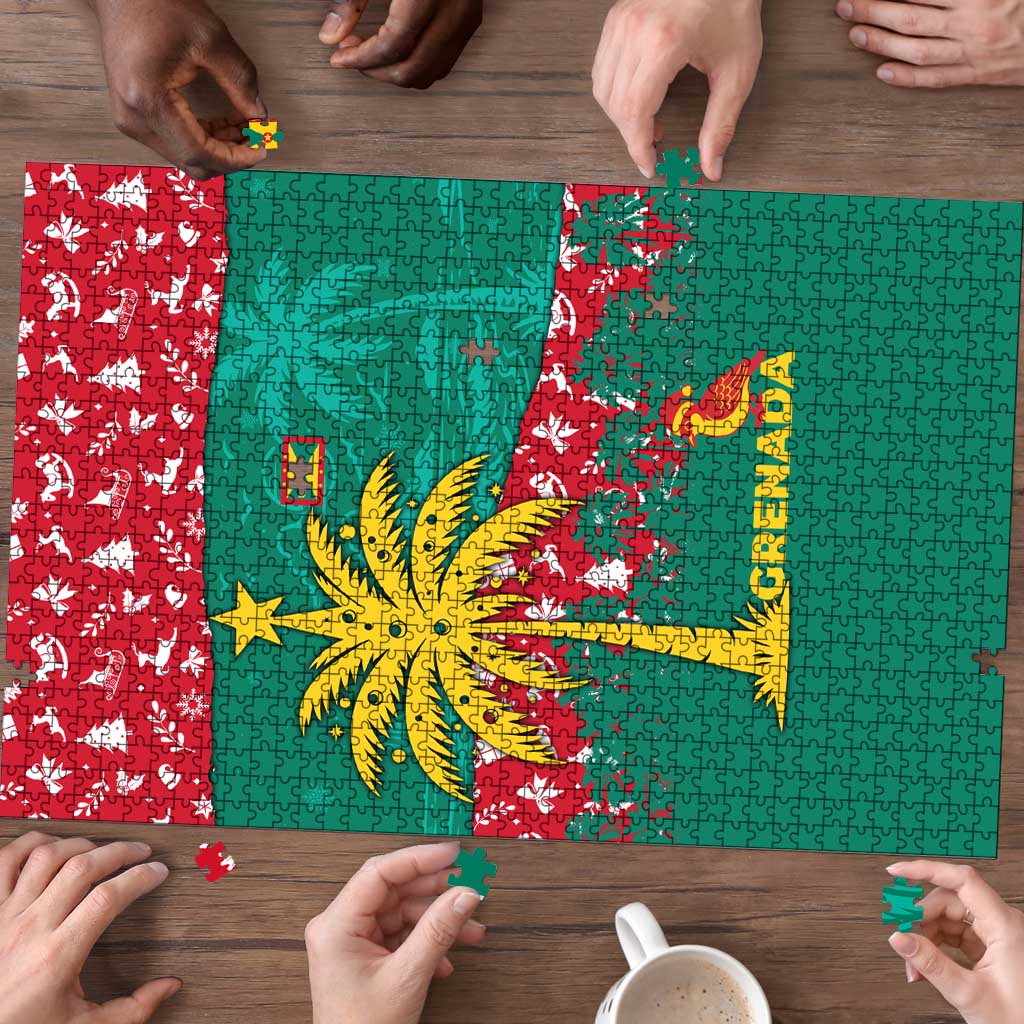 Grenada Christmas Puzzle with Palm Tree Bird and Tropical Holiday Pattern Design - Wonder Print Shop