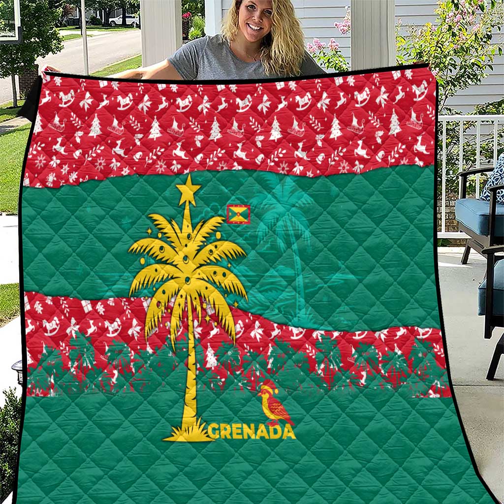 Grenada Christmas Quilt with Palm Tree Bird and Tropical Holiday Pattern Design - Wonder Print Shop
