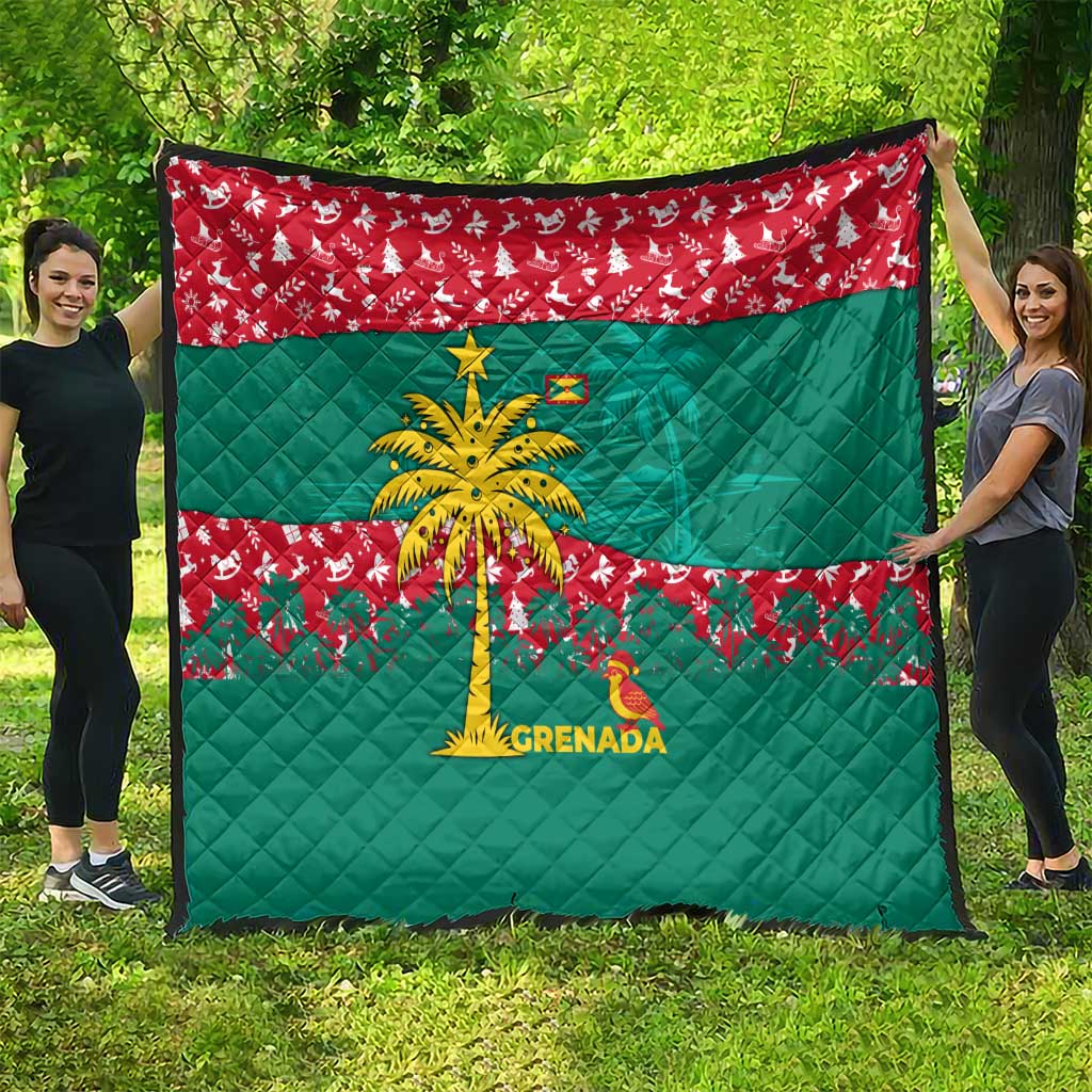 Grenada Christmas Quilt with Palm Tree Bird and Tropical Holiday Pattern Design - Wonder Print Shop
