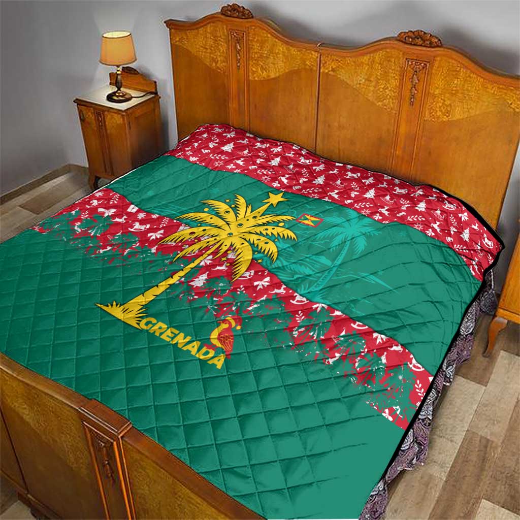 Grenada Christmas Quilt with Palm Tree Bird and Tropical Holiday Pattern Design - Wonder Print Shop