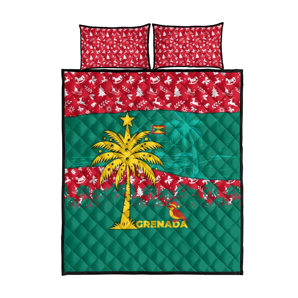 Grenada Christmas Quilt Bed Set with Palm Tree Bird and Tropical Holiday Pattern Design - Wonder Print Shop