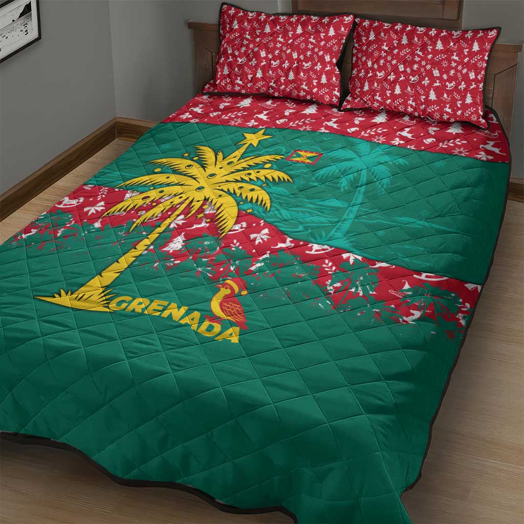 Grenada Christmas Quilt Bed Set with Palm Tree Bird and Tropical Holiday Pattern Design - Wonder Print Shop