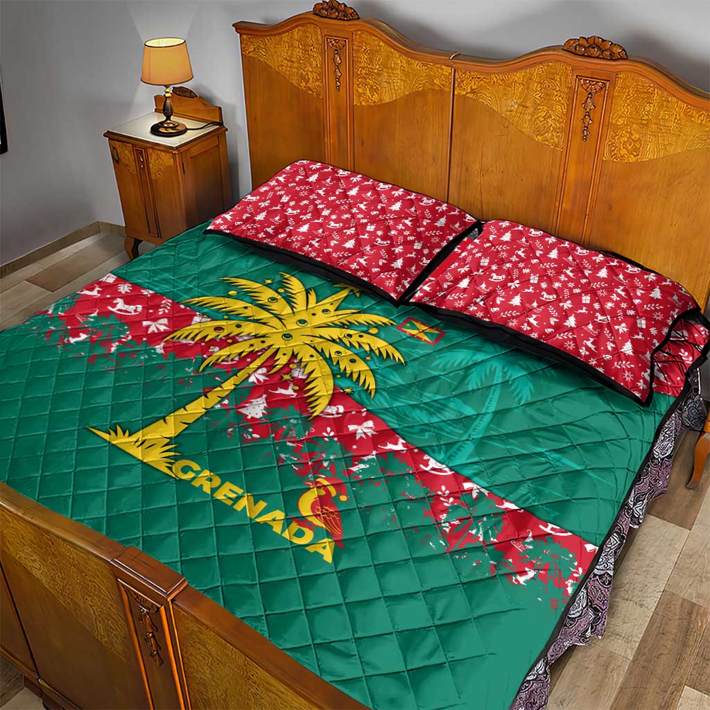 Grenada Christmas Quilt Bed Set with Palm Tree Bird and Tropical Holiday Pattern Design - Wonder Print Shop
