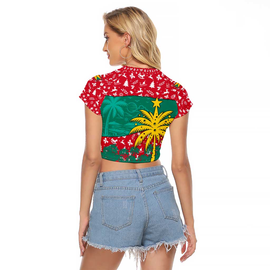 Grenada Christmas Raglan Cropped T Shirt with Palm Tree Bird and Tropical Holiday Pattern Design - Wonder Print Shop