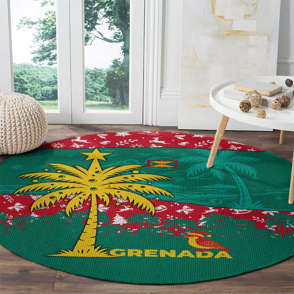 Grenada Christmas Round Carpet with Palm Tree Bird and Tropical Holiday Pattern Design - Wonder Print Shop