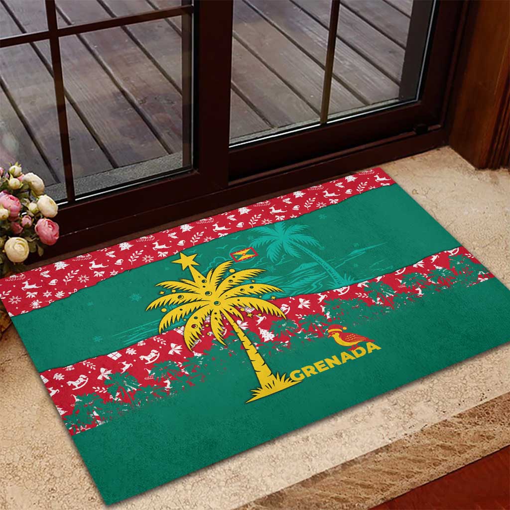 Grenada Christmas Rubber Doormat with Palm Tree Bird and Tropical Holiday Pattern Design - Wonder Print Shop