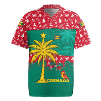Grenada Christmas Rugby Jersey with Palm Tree Bird and Tropical Holiday Pattern Design - Wonder Print Shop