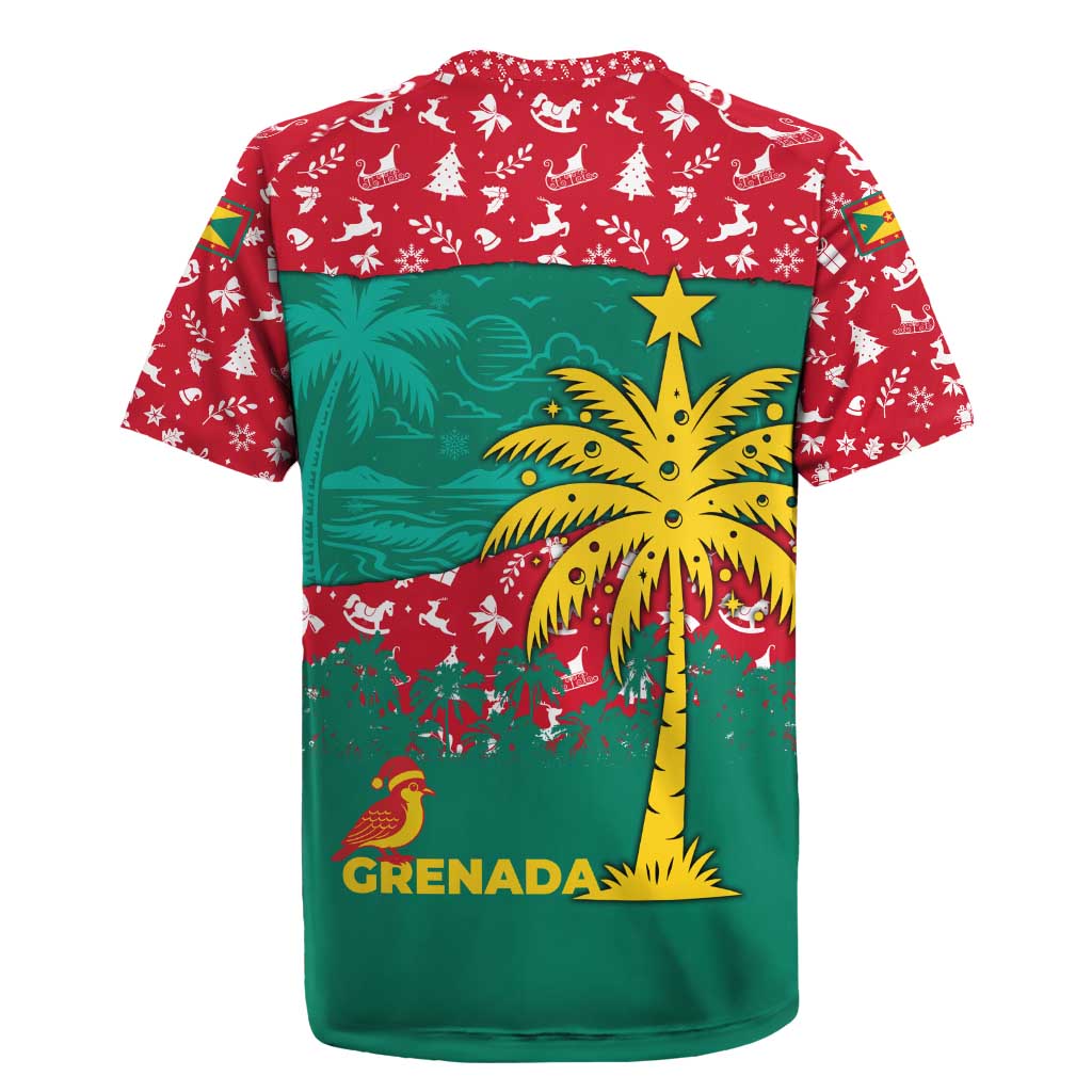Grenada Christmas Rugby Jersey with Palm Tree Bird and Tropical Holiday Pattern Design - Wonder Print Shop
