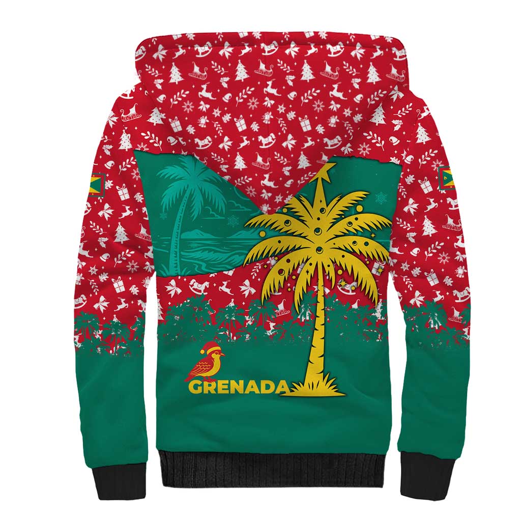 Grenada Christmas Sherpa Hoodie with Palm Tree Bird and Tropical Holiday Pattern Design - Wonder Print Shop