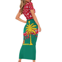Grenada Christmas Short Sleeve Bodycon Dress with Palm Tree Bird and Tropical Holiday Pattern Design - Wonder Print Shop