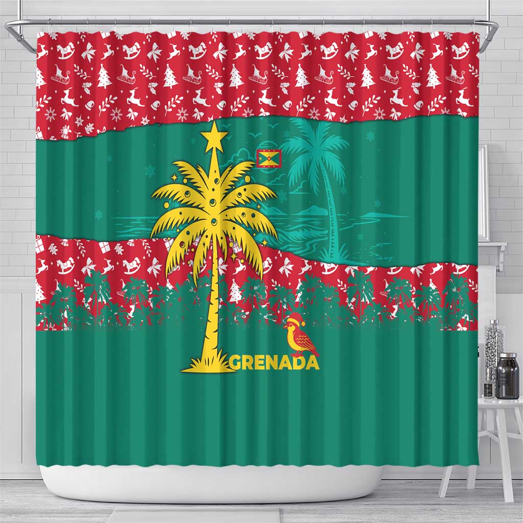 Grenada Christmas Shower Curtain with Palm Tree Bird and Tropical Holiday Pattern Design - Wonder Print Shop
