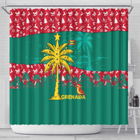 Grenada Christmas Shower Curtain with Palm Tree Bird and Tropical Holiday Pattern Design - Wonder Print Shop