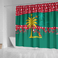 Grenada Christmas Shower Curtain with Palm Tree Bird and Tropical Holiday Pattern Design - Wonder Print Shop
