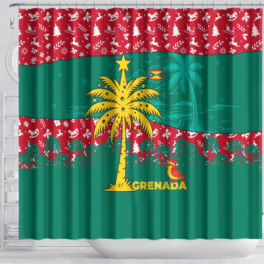 Grenada Christmas Shower Curtain with Palm Tree Bird and Tropical Holiday Pattern Design - Wonder Print Shop