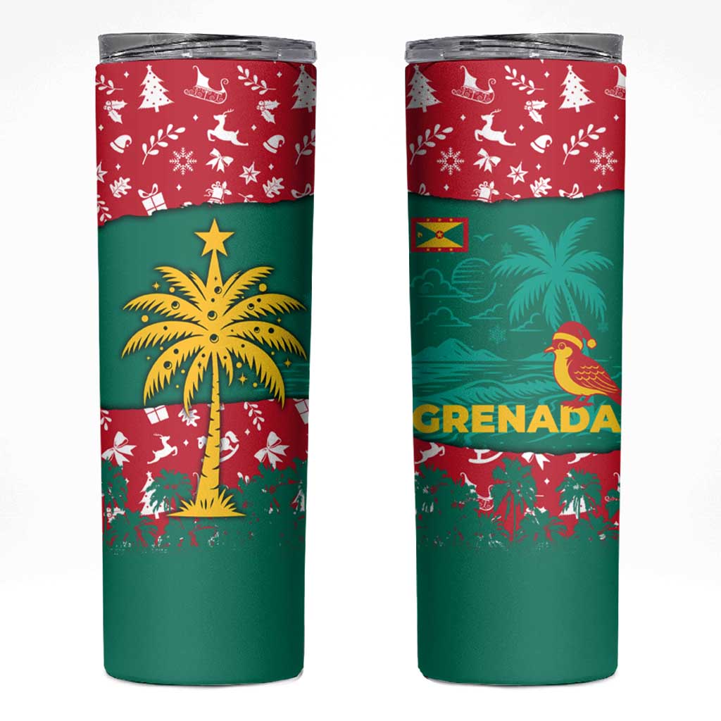 Grenada Christmas Skinny Tumbler with Palm Tree Bird and Tropical Holiday Pattern Design - Wonder Print Shop