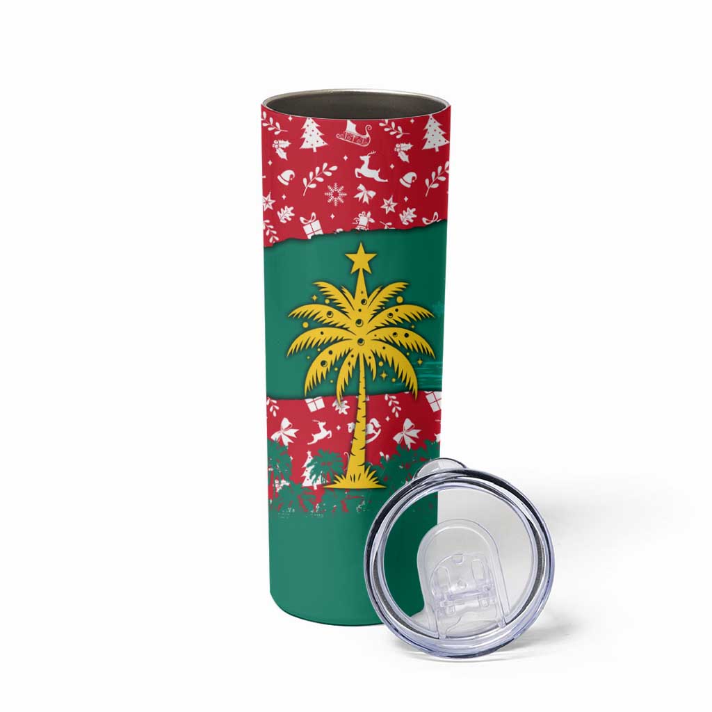 Grenada Christmas Skinny Tumbler with Palm Tree Bird and Tropical Holiday Pattern Design - Wonder Print Shop