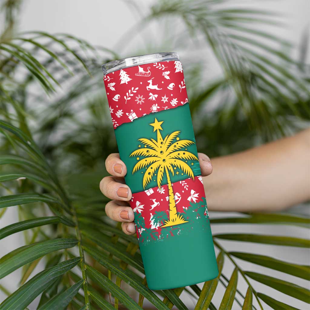 Grenada Christmas Skinny Tumbler with Palm Tree Bird and Tropical Holiday Pattern Design - Wonder Print Shop