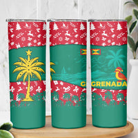 Grenada Christmas Skinny Tumbler with Palm Tree Bird and Tropical Holiday Pattern Design - Wonder Print Shop