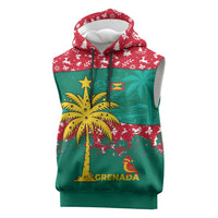Grenada Christmas Sleeveless Hoodie with Palm Tree Bird and Tropical Holiday Pattern Design - Wonder Print Shop