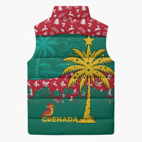 Grenada Christmas Sleeveless Puffer Jacket with Palm Tree Bird and Tropical Holiday Pattern Design - Wonder Print Shop