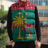 Grenada Christmas Sleeveless Puffer Jacket with Palm Tree Bird and Tropical Holiday Pattern Design - Wonder Print Shop