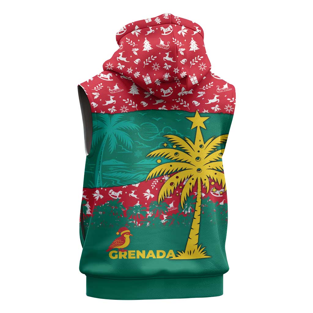 Grenada Christmas Sleeveless Zip Hoodie with Palm Tree Bird and Tropical Holiday Pattern Design - Wonder Print Shop