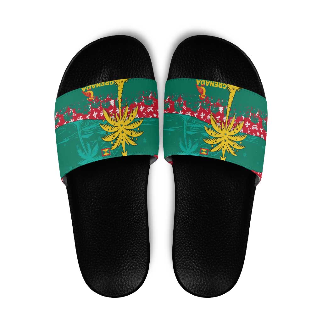 Grenada Christmas Slide Sandals with Palm Tree Bird and Tropical Holiday Pattern Design - Wonder Print Shop