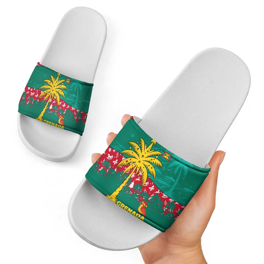 Grenada Christmas Slide Sandals with Palm Tree Bird and Tropical Holiday Pattern Design - Wonder Print Shop