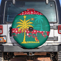 Grenada Christmas Spare Tire Cover with Palm Tree Bird and Tropical Holiday Pattern Design - Wonder Print Shop