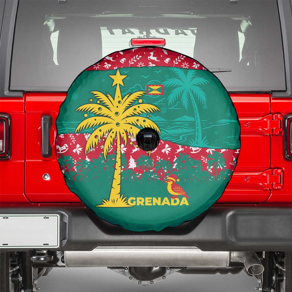 Grenada Christmas Spare Tire Cover with Palm Tree Bird and Tropical Holiday Pattern Design - Wonder Print Shop