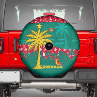 Grenada Christmas Spare Tire Cover with Palm Tree Bird and Tropical Holiday Pattern Design - Wonder Print Shop