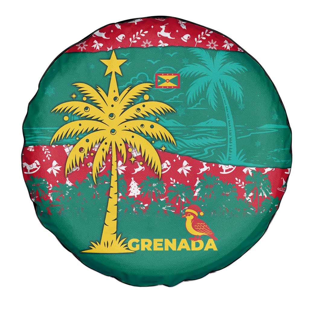 Grenada Christmas Spare Tire Cover with Palm Tree Bird and Tropical Holiday Pattern Design - Wonder Print Shop