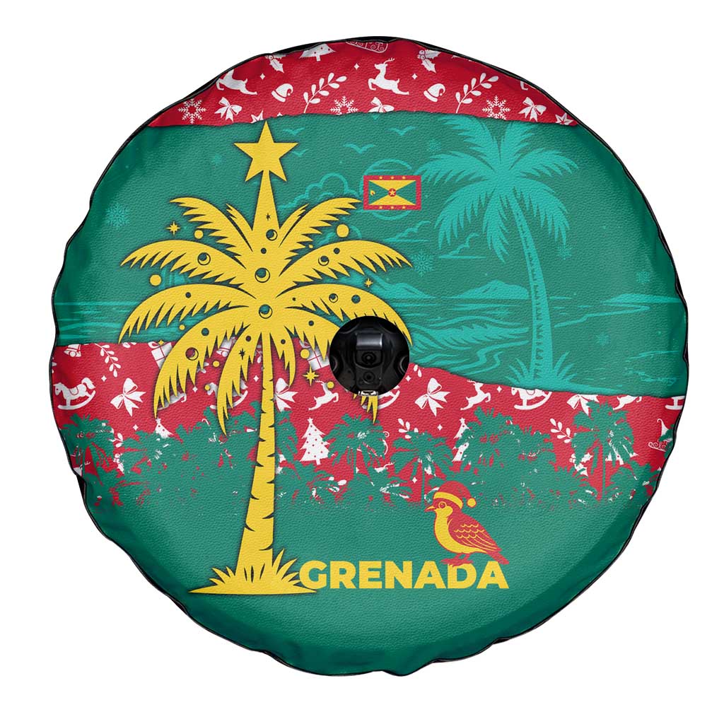 Grenada Christmas Spare Tire Cover with Palm Tree Bird and Tropical Holiday Pattern Design - Wonder Print Shop