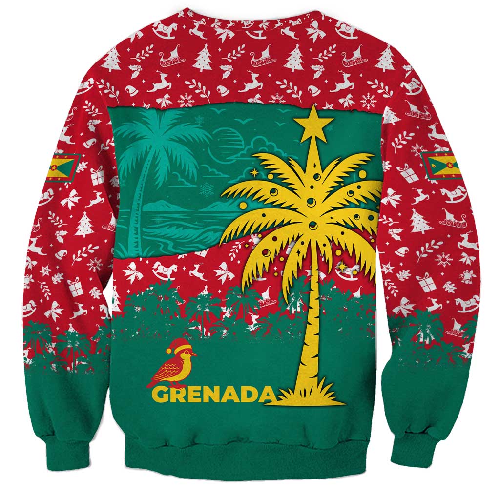 Grenada Christmas Sweatshirt with Palm Tree Bird and Tropical Holiday Pattern Design - Wonder Print Shop