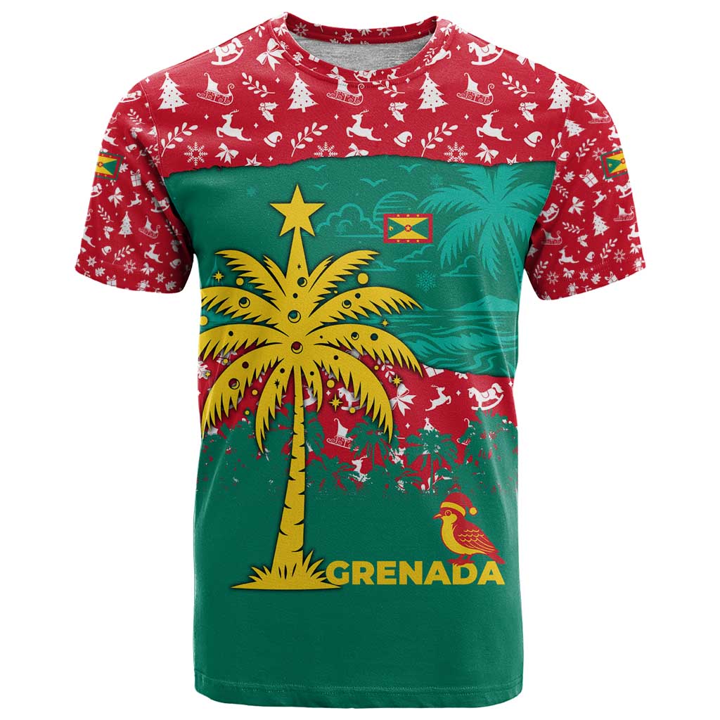 Grenada Christmas T Shirt with Palm Tree Bird and Tropical Holiday Pattern Design - Wonder Print Shop