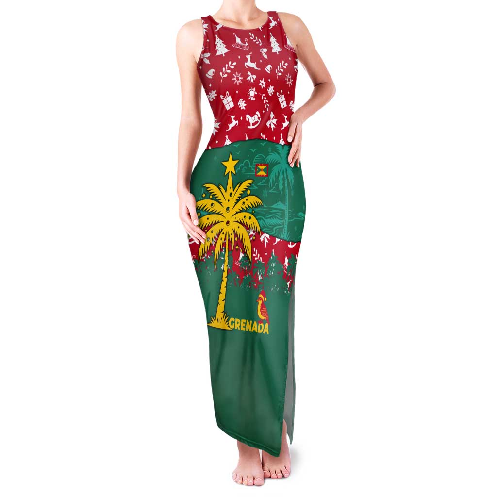Grenada Christmas Tank Maxi Dress with Palm Tree Bird and Tropical Holiday Pattern Design - Wonder Print Shop
