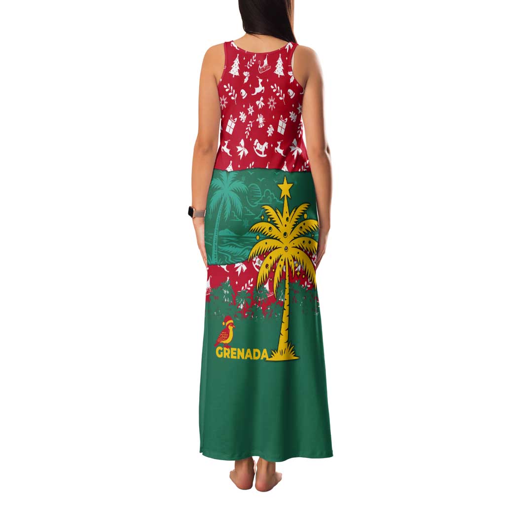 Grenada Christmas Tank Maxi Dress with Palm Tree Bird and Tropical Holiday Pattern Design - Wonder Print Shop