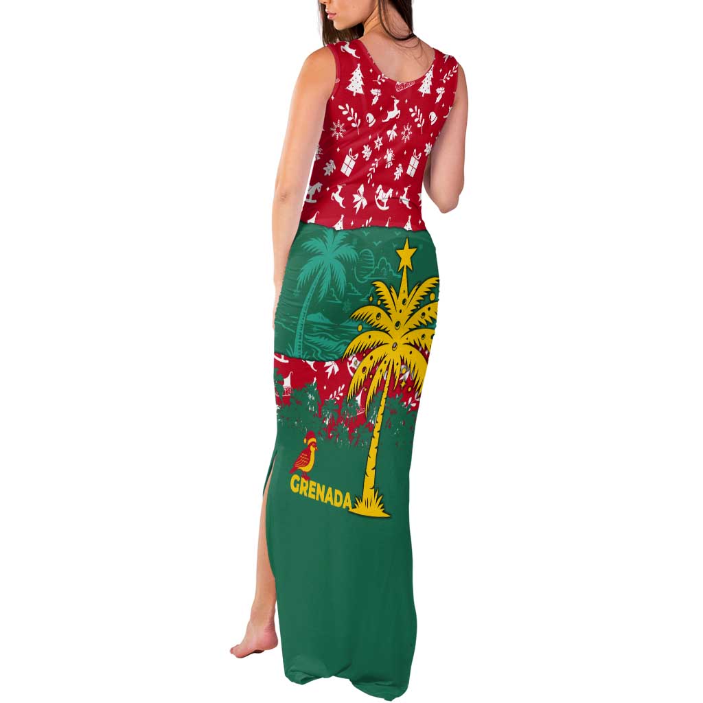 Grenada Christmas Tank Maxi Dress with Palm Tree Bird and Tropical Holiday Pattern Design - Wonder Print Shop