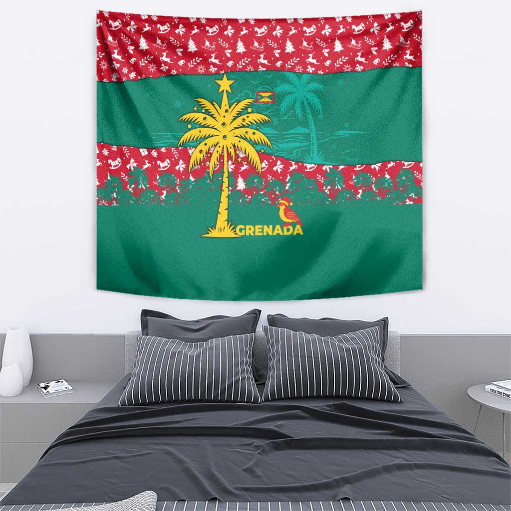 Grenada Christmas Tapestry with Palm Tree Bird and Tropical Holiday Pattern Design - Wonder Print Shop