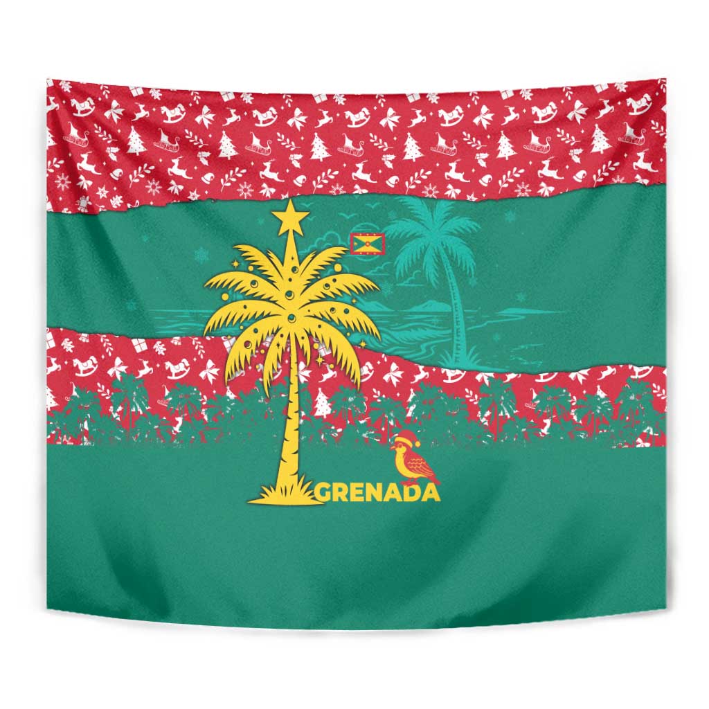 Grenada Christmas Tapestry with Palm Tree Bird and Tropical Holiday Pattern Design - Wonder Print Shop