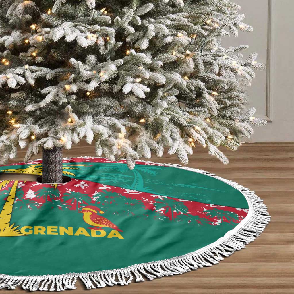 Grenada Christmas Tree Skirt with Palm Tree Bird and Tropical Holiday Pattern Design - Wonder Print Shop