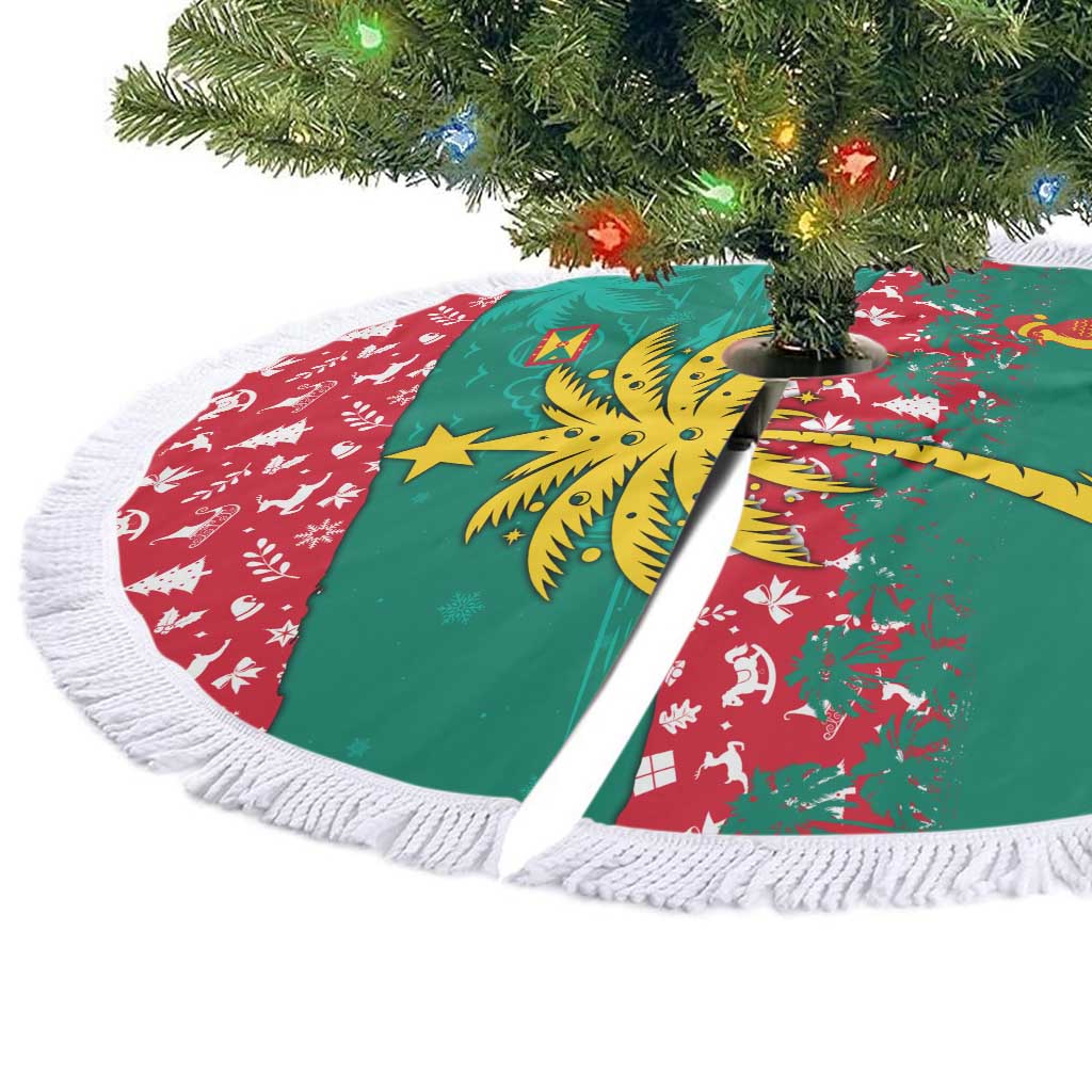 Grenada Christmas Tree Skirt with Palm Tree Bird and Tropical Holiday Pattern Design - Wonder Print Shop