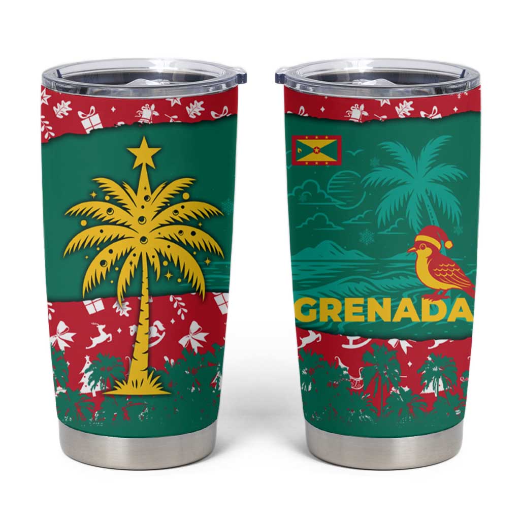 Grenada Christmas Tumbler Cup with Palm Tree Bird and Tropical Holiday Pattern Design - Wonder Print Shop