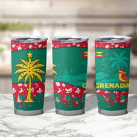 Grenada Christmas Tumbler Cup with Palm Tree Bird and Tropical Holiday Pattern Design - Wonder Print Shop