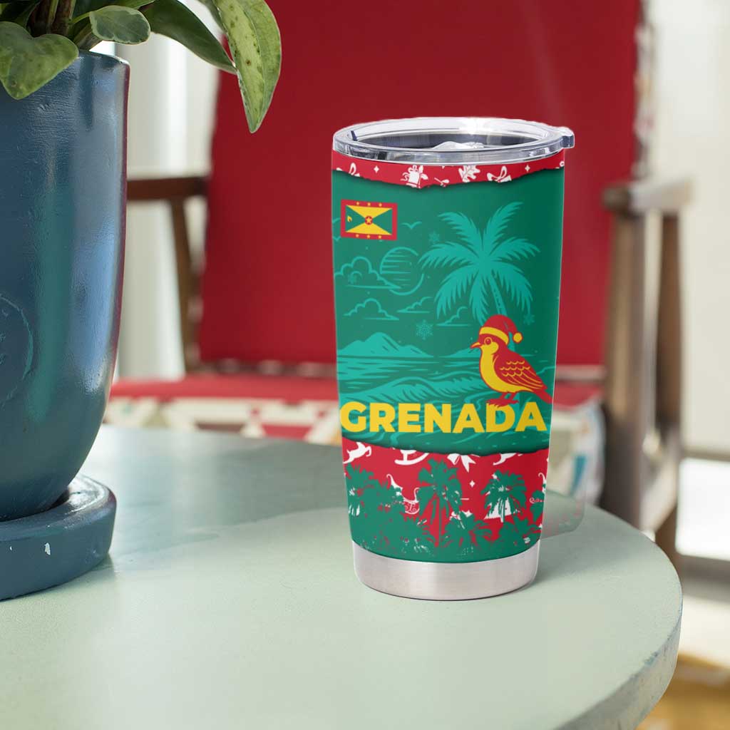 Grenada Christmas Tumbler Cup with Palm Tree Bird and Tropical Holiday Pattern Design - Wonder Print Shop