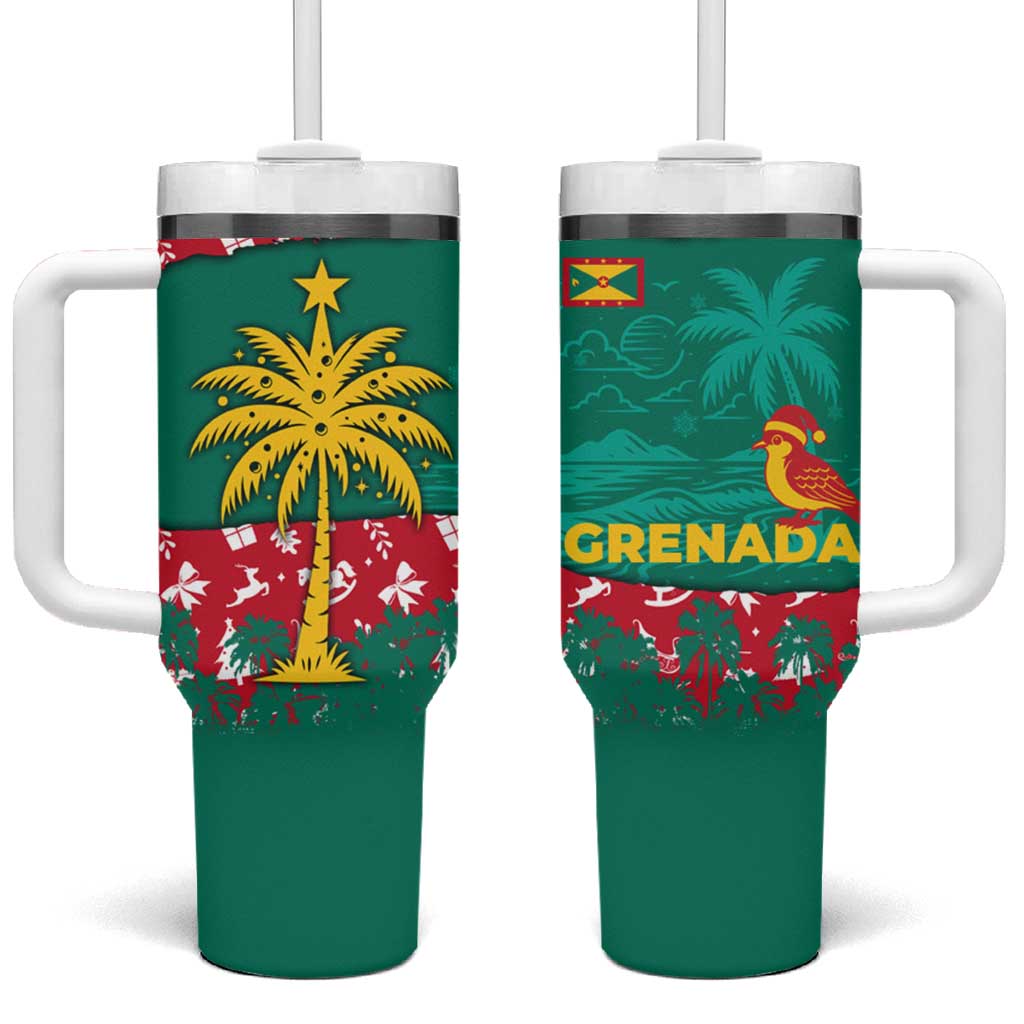 Grenada Christmas Tumbler With Handle with Palm Tree Bird and Tropical Holiday Pattern Design - Wonder Print Shop