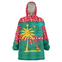 Grenada Christmas Wearable Blanket Hoodie with Palm Tree Bird and Tropical Holiday Pattern Design - Wonder Print Shop