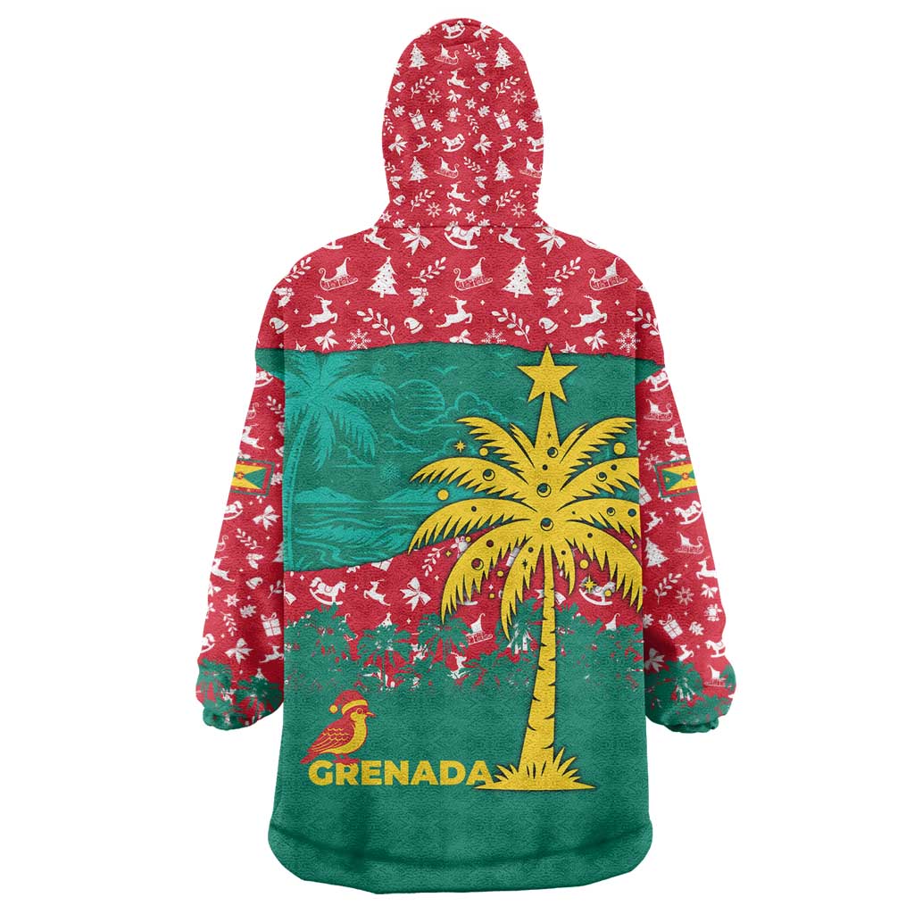 Grenada Christmas Wearable Blanket Hoodie with Palm Tree Bird and Tropical Holiday Pattern Design - Wonder Print Shop