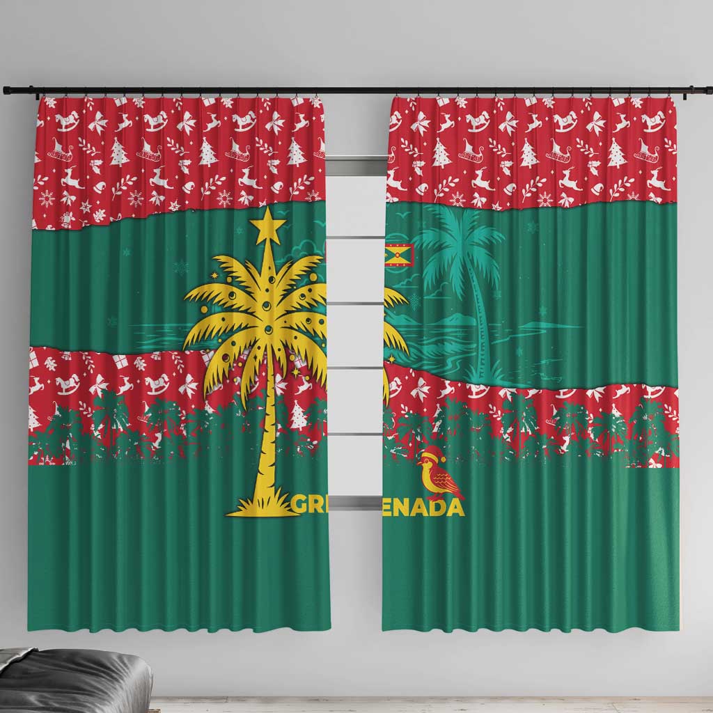 Grenada Christmas Window Curtain with Palm Tree Bird and Tropical Holiday Pattern Design - Wonder Print Shop